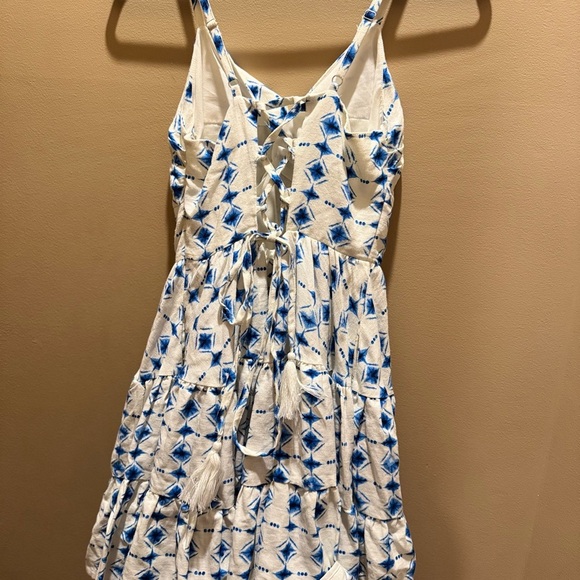 NWT Avec Les Filles White and Blue Ruffled Tiered Mini Dress - Picture 2 of 6